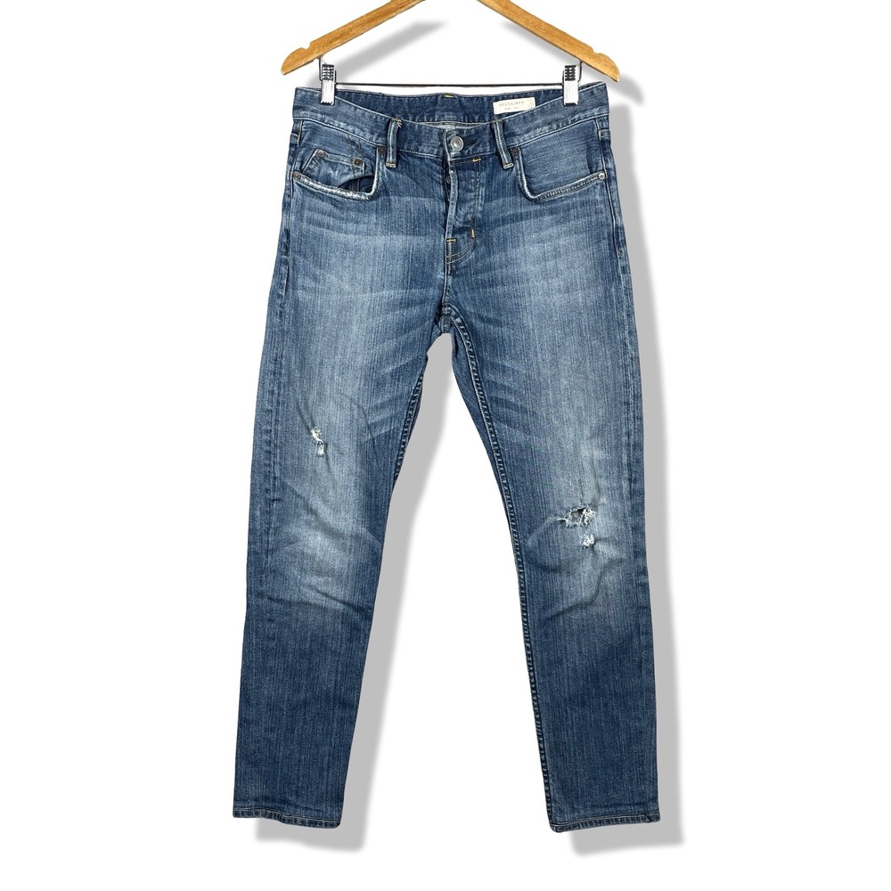 AllSaints Reed Jeans Mens W30 Blue Distressed Grunge Indie Sleaze Rocker